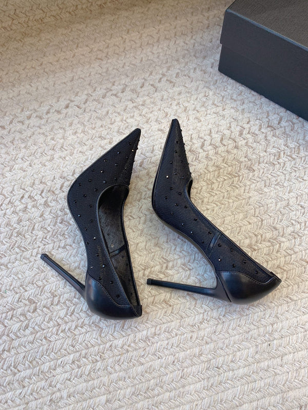 NORMA PUMPS IN BLACK MESH ATTACHED CRYSTALS