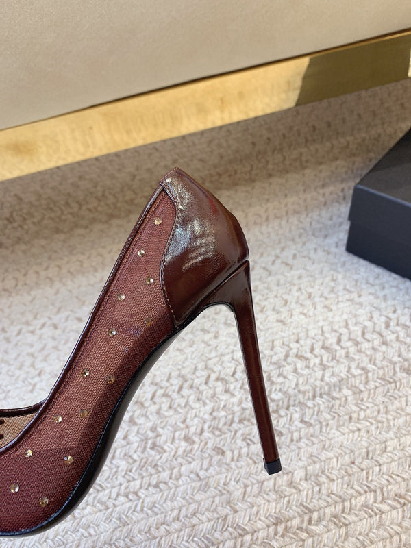 NORMA PUMPS IN CHESTNUT MESH ATTACHED CRYSTALS