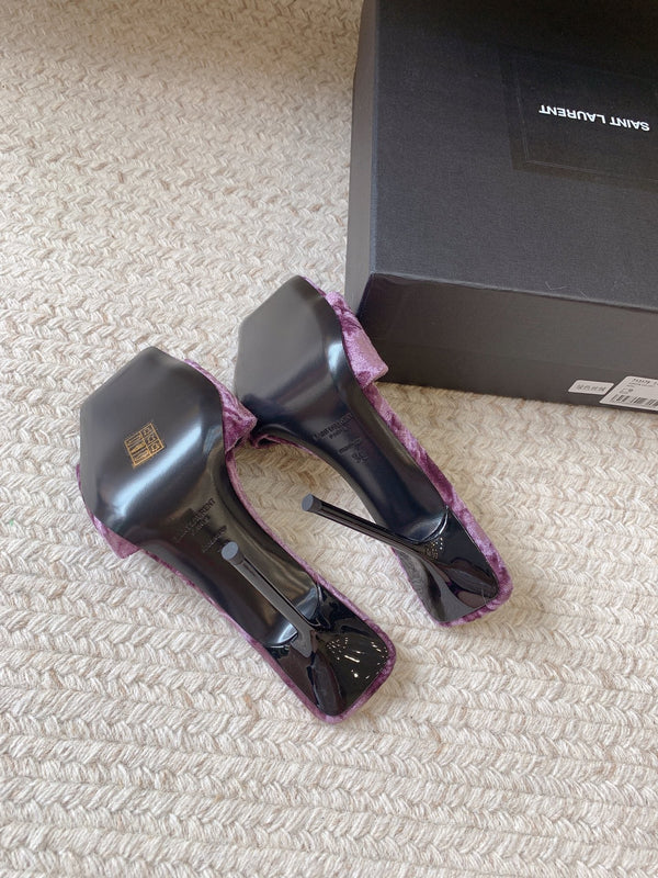 CIABATTE CON TACCO ALTO IN VELLUTO VIOLA