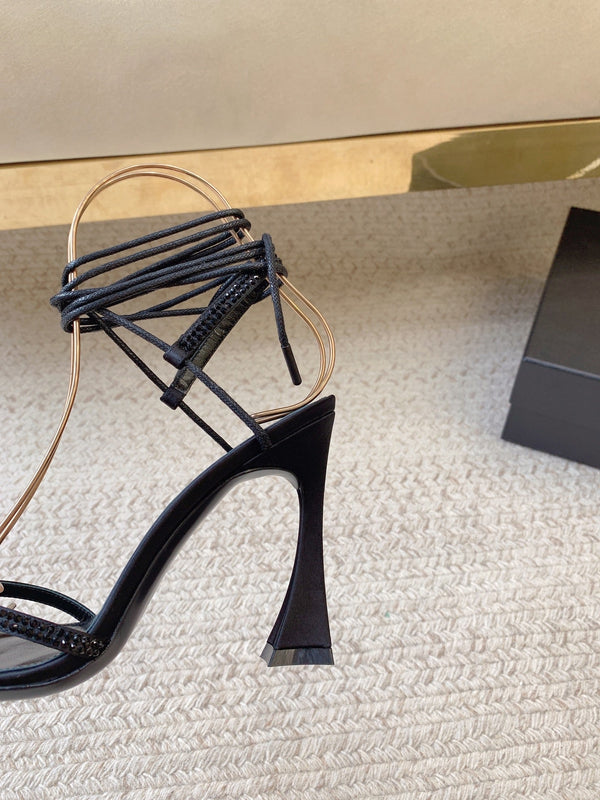 LIZA SANDALS IN BLACK SILK WITH CRYSTALS