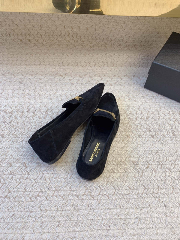 LOAFERS WITH GOLD HARDWARE IN BLACK SUEDE