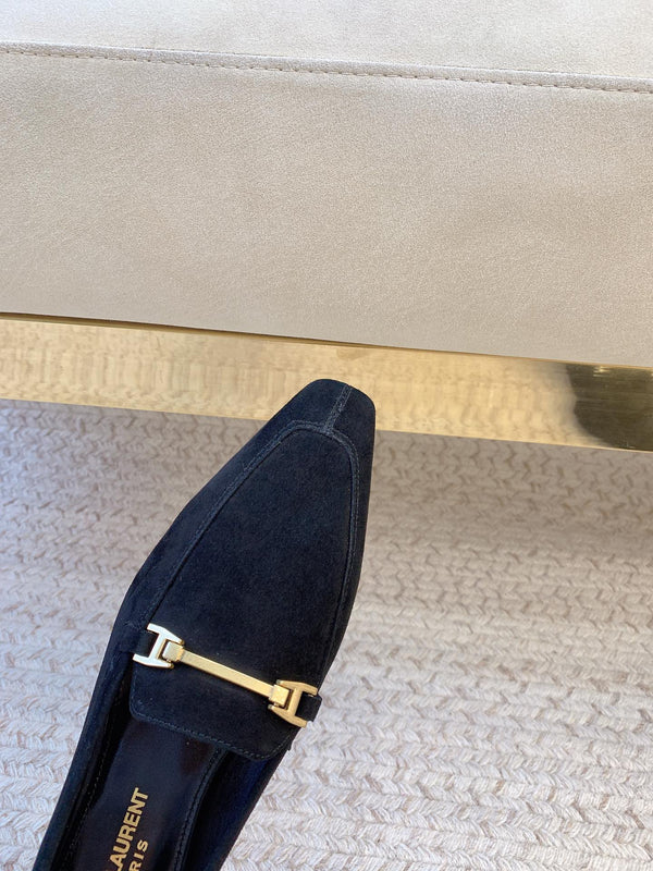 LOAFERS WITH GOLD HARDWARE IN BLACK SUEDE