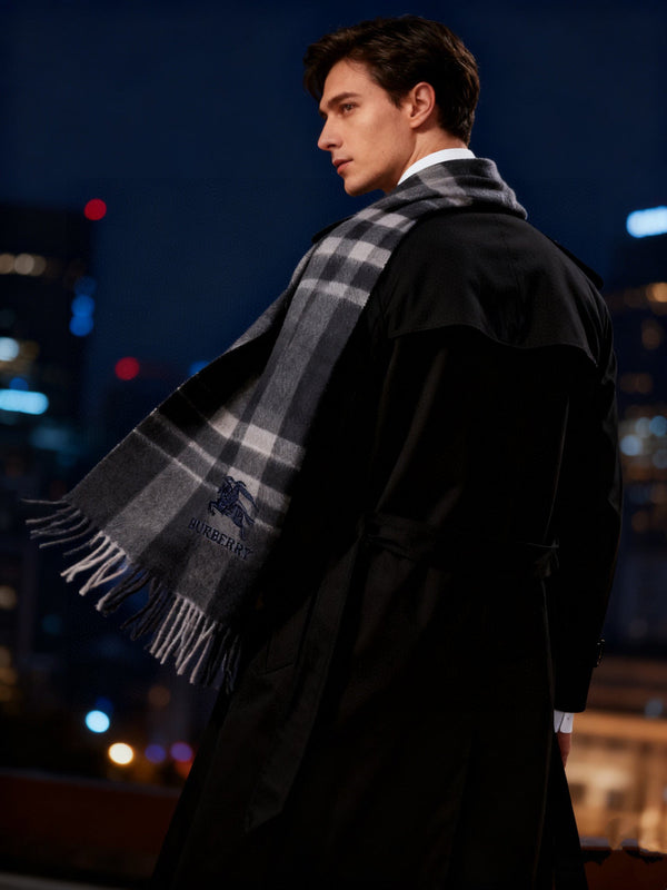 BBR Men's Scarf 200CM Dark Gray Blue Cashmere 293030