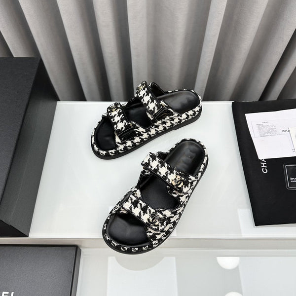 dad sandals black white mules