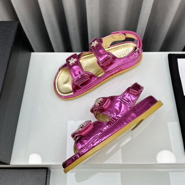 sandali da papà in pelle di agnello rossa metallizzata