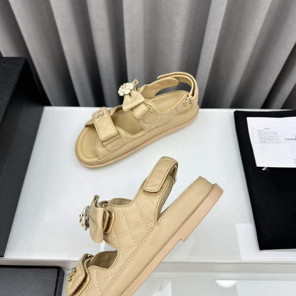 dad sandals beige bow tie lambskin