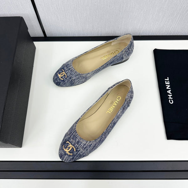 cc ballet flat blue with white stripe denim 166816