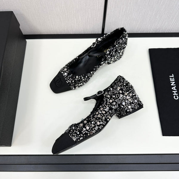 CC MARY JANE IN BLACK SEQUINS AND VELVET