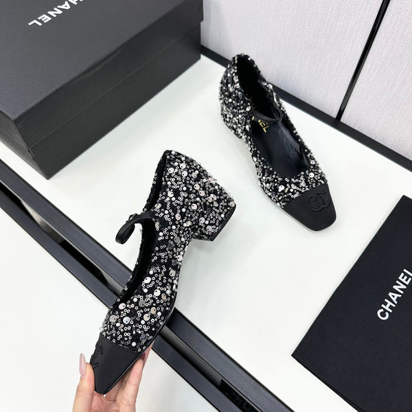 CC MARY JANE IN BLACK SEQUINS AND VELVET