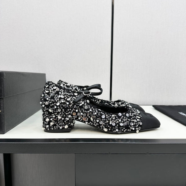 CC MARY JANE IN BLACK SEQUINS AND VELVET