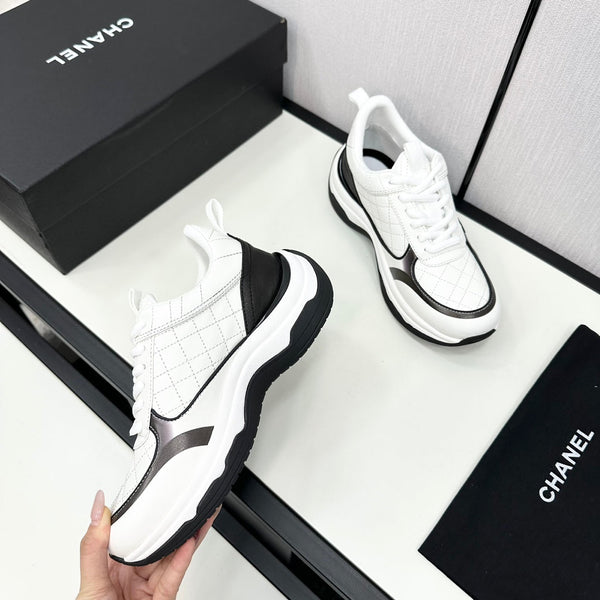 CC SNEAKER IN WHITE MIX BLACK EMBROIDERED LAMBSKIN