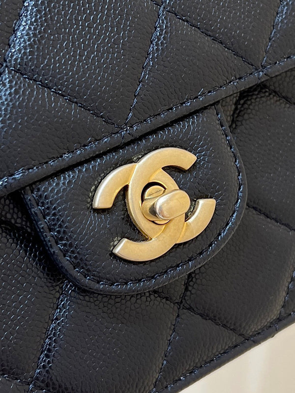 Chanel 24K Handle Flap Bag Black Calfskin Leather