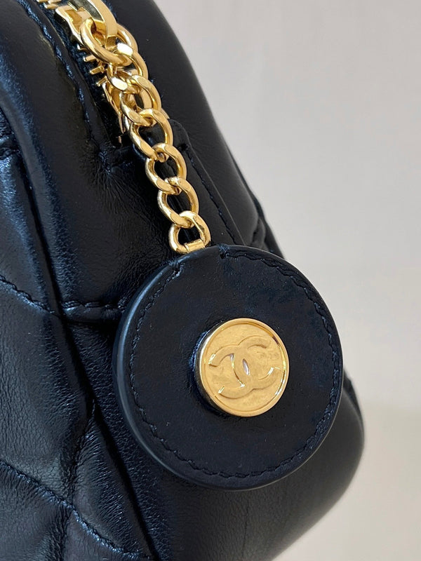 CC 24K Gold Coin Camera Bag 18cm Black Lambskin Light GHW