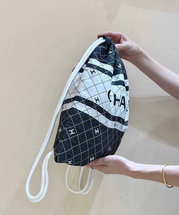 CC 24P Holiday Beach Backpack Black White Silk Fabric