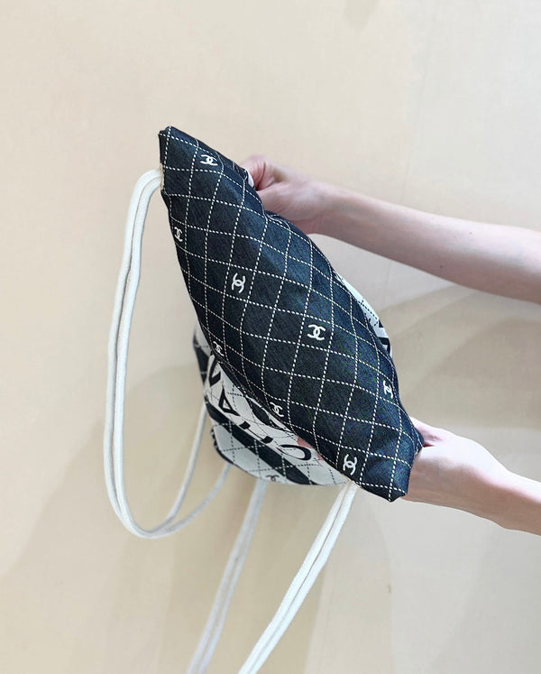 CC 24P Holiday Beach Backpack Black White Silk Fabric