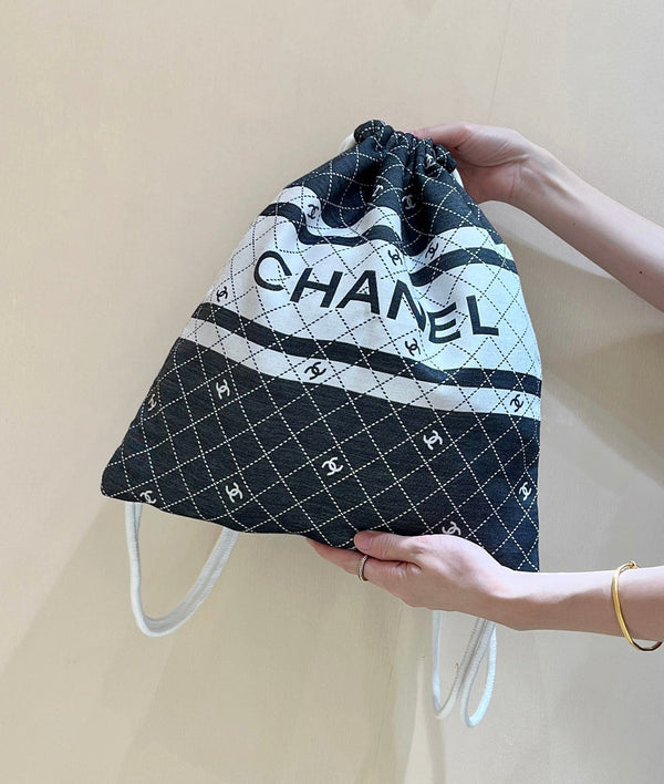 CC 24P Holiday Beach Backpack Black White Silk Fabric