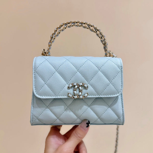 CC 25s Kelly Handle Bag Light Blue Caviar Leather