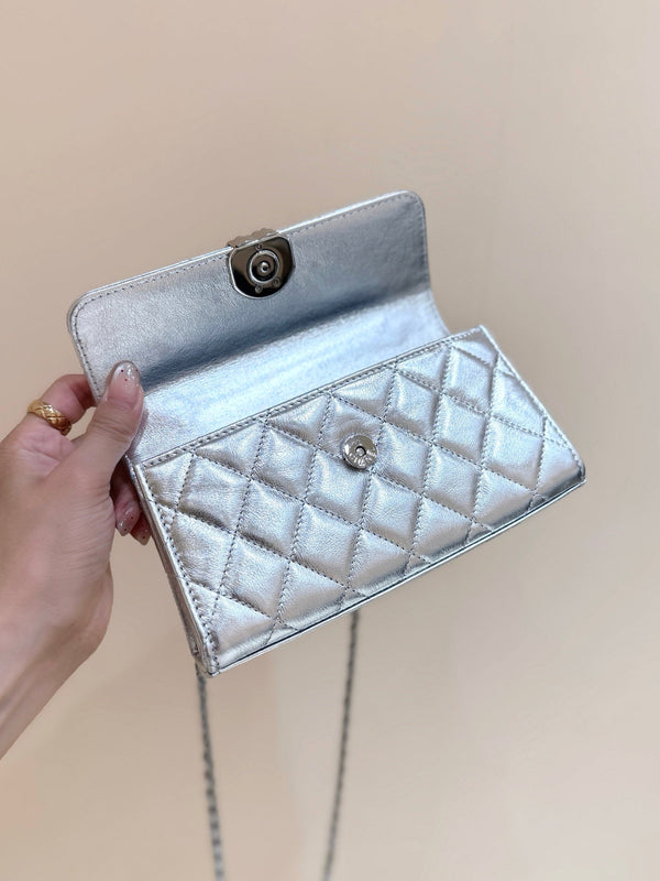 CC 25s Kelly Handle Bag Sliver 18cm Sliver Quited Lambskin 290291