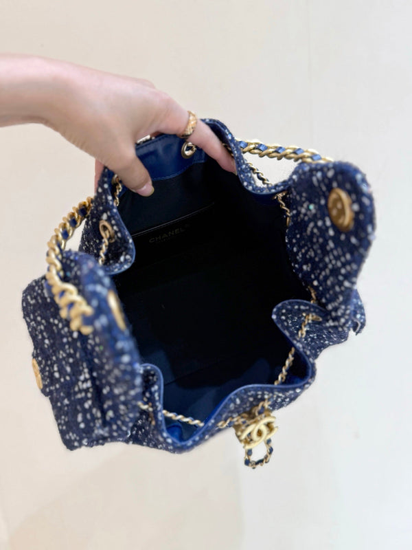 CC 25s Hobo Bag 30cm Dark Blue Tweed Wool