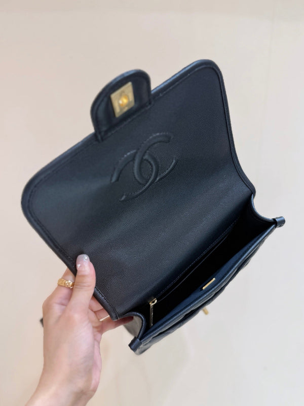 Chanel 2025 Four-Leaf Clover Backpack Black Gold Caviar Leather 342116