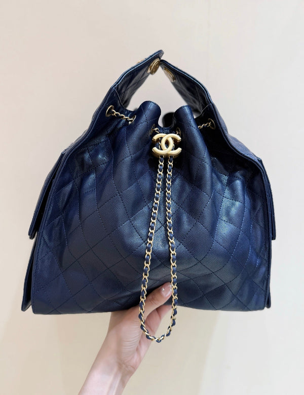 CC 25C Hobo Bag Large 40cm Navy Blue Caviar GHW 290184