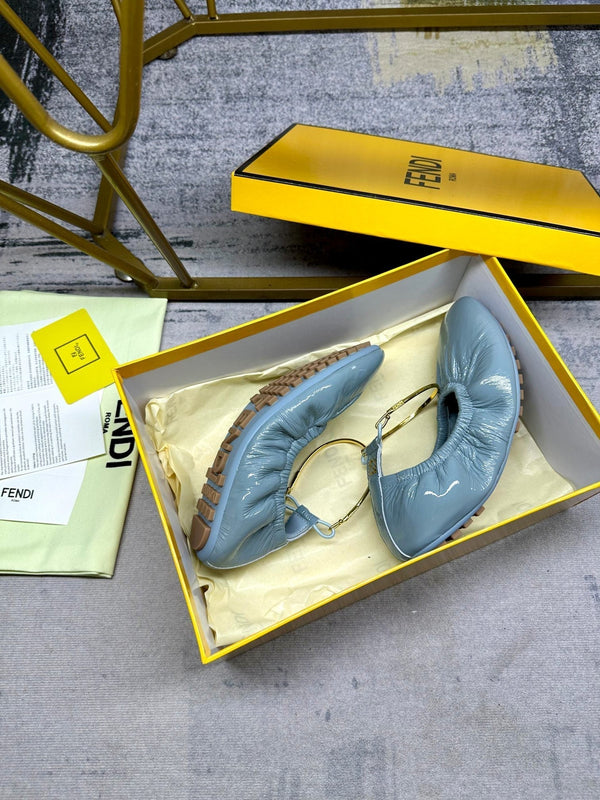 FENDI FILO BALLET IN SAPHIRE BLUE LAMBSKIN WITH GOLD HARDWARE