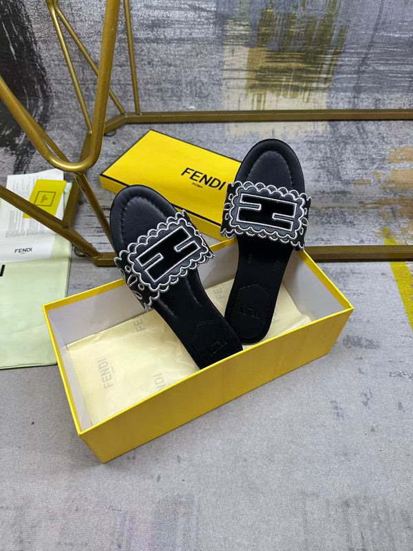 FF Baguette Slides Embroidered Black Nappa Leather 826561