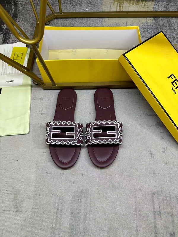 FF Baguette Slides Embroidered Burgundy Nappa Leather 826562