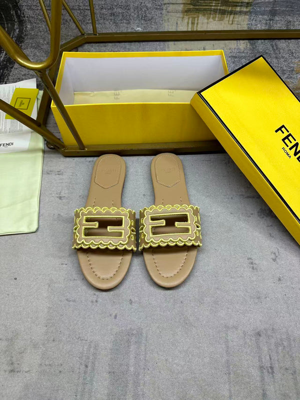 FF Baguette Slides Embroidered Beige Nappa Leather 826564