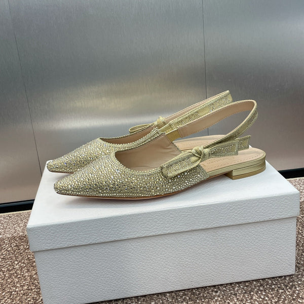 cd slingback flat gold green calfskin resin pearl