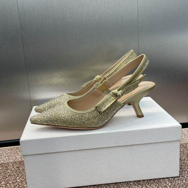 cd slingback pump 65 gold green calfskin resin pearl