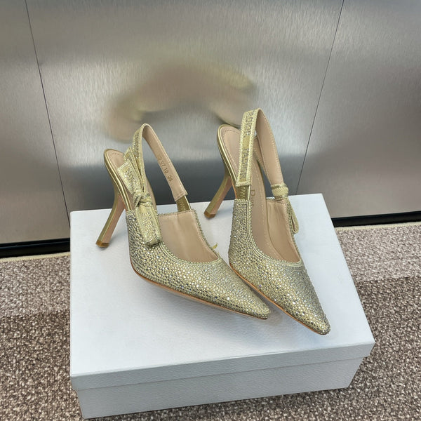 cd slingback pump 95 gold green calfskin resin pearl