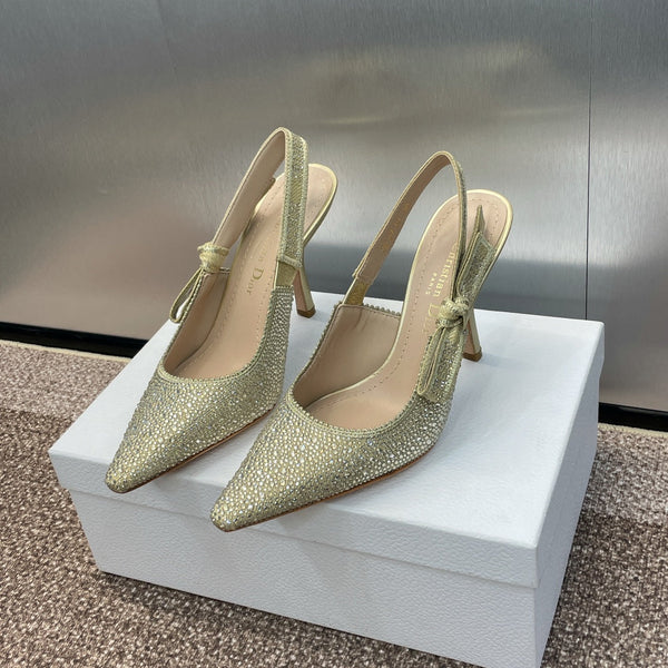 cd slingback pump 95 gold green calfskin resin pearl