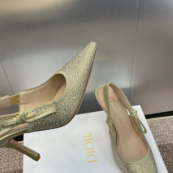 cd slingback pump 95 gold green calfskin resin pearl