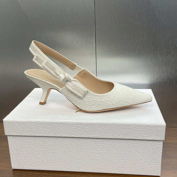 cd slingback pump 65 embroidered cotton white calfskin resin pearl