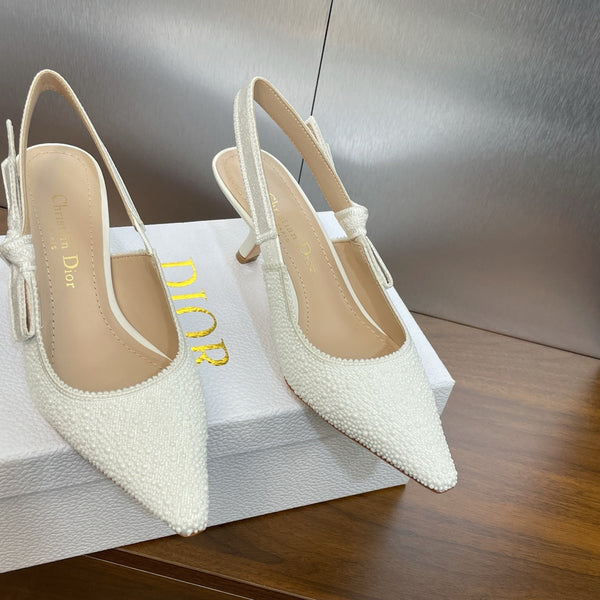 cd slingback pump 65 embroidered cotton white calfskin resin pearl