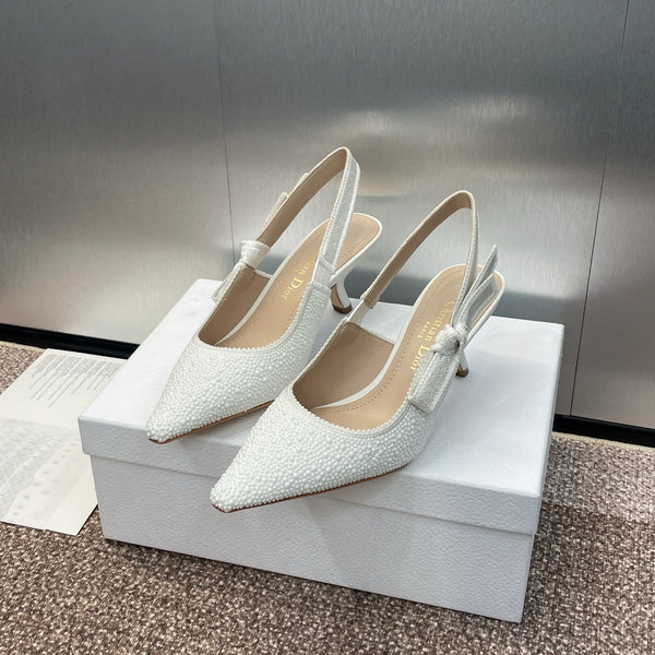 cd slingback pump 65 embroidered cotton white calfskin resin pearl