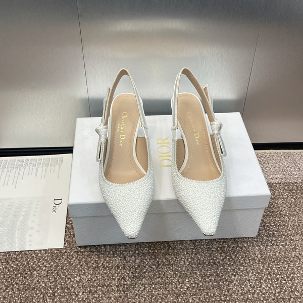 cd slingback pump 65 embroidered cotton white calfskin resin pearl