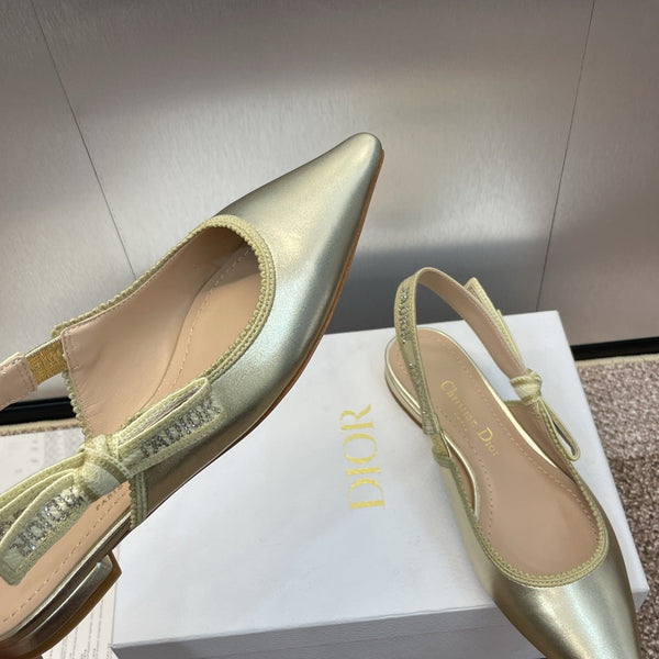 cd slingback flat gold green cakfskin