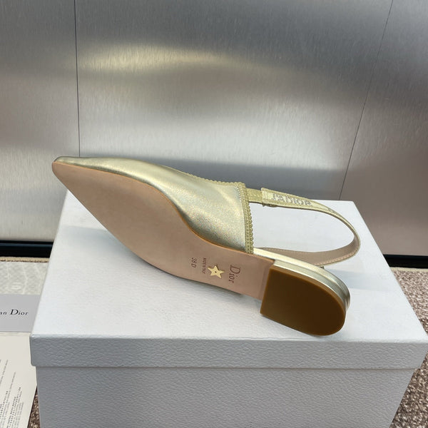 cd slingback flat gold green cakfskin