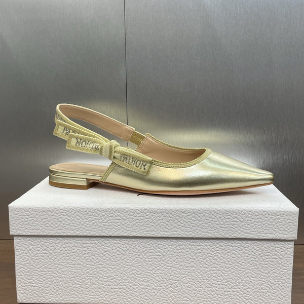 cd slingback flat gold green cakfskin
