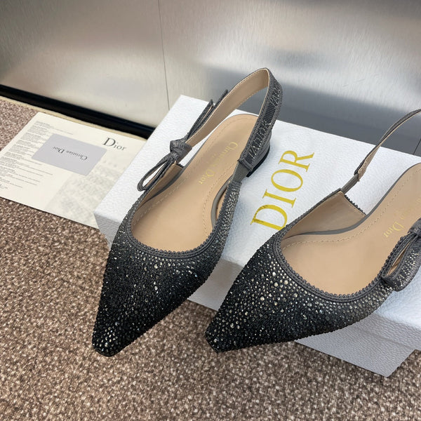 cd slingback flat opaque black calfskin resin pearl