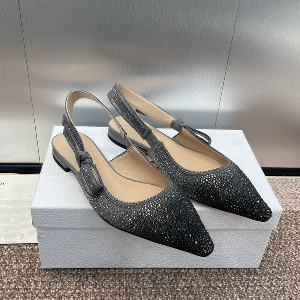 cd slingback flat pelle di vitello nera opaca resina perla
