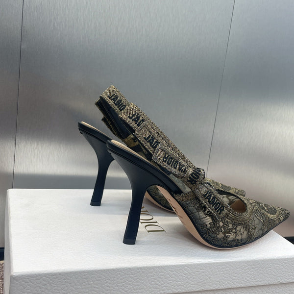 cd slingback pump 95 transparent mesh embroidered black sun motif