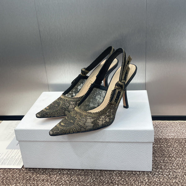 cd slingback pump 95 transparent mesh embroidered black sun motif
