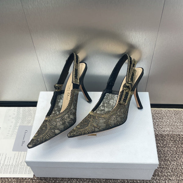 cd slingback pump 95 transparent mesh embroidered black sun motif