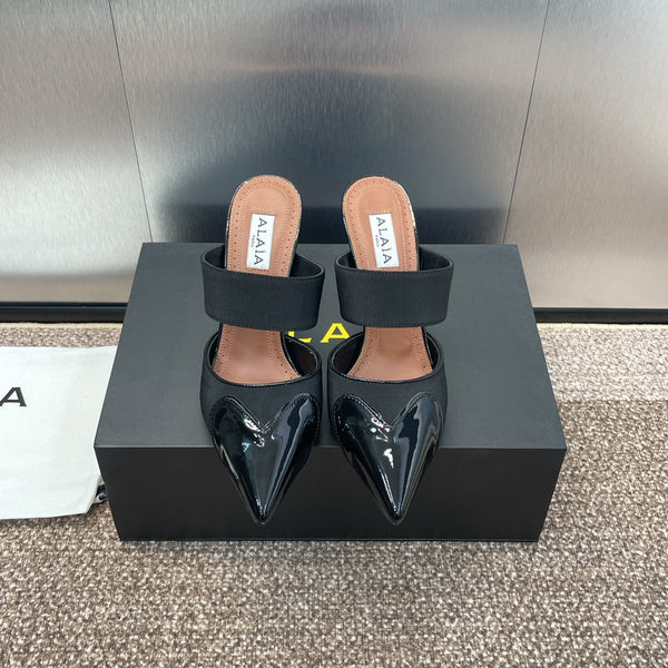 alaia mule 90 black grosgrain heart patent calfskin