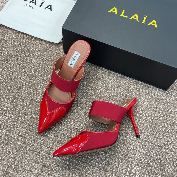 alaia mule 90 red grosgrain heart patent calfskin