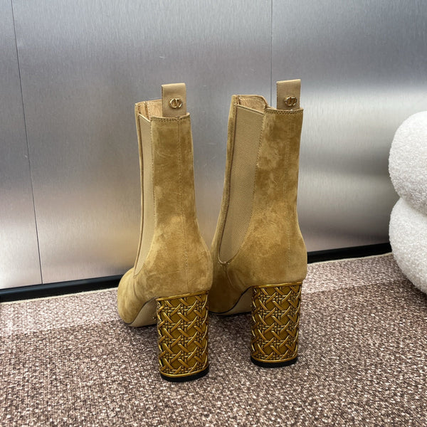 Stivaletto con tacco CD Icon in pelle scamosciata beige giallo chiaro