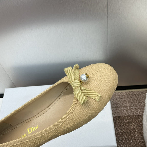 CD Ballet Flat Beige Woven Sedge And Lambskin